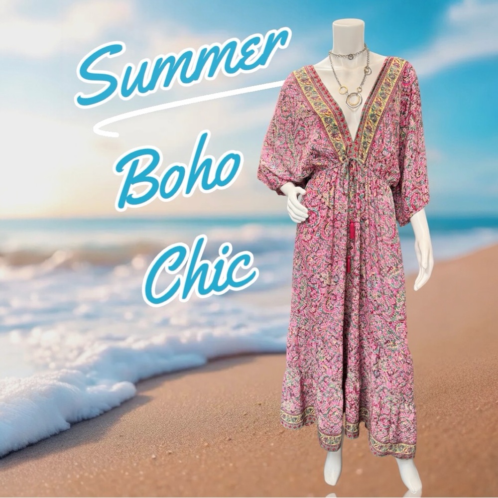 NWT Italian Made by Yolly, Pink Floral Maxi Dress - Multiple Sizes